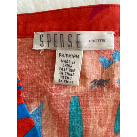 Spense Petite‎ Cotton Orange Floral Tiered 3/4 Sleeve Blouse Sz PM - Picture 8 of 9